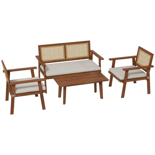 Patio Set Rona Outsunny 4-Piece Wicker Patio Conversation Set with Cushions 863 ...