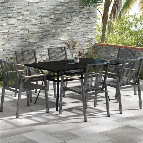 Outsunny Patio Table for 6 People with Steel Legs and Metal Tabletop
