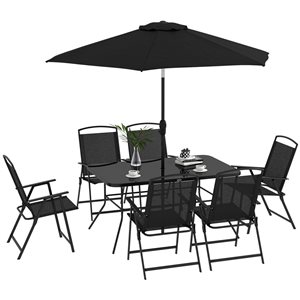 Outsunny 8-Piece Patio Dining Set with Umbrella and 6 Folding Chairs