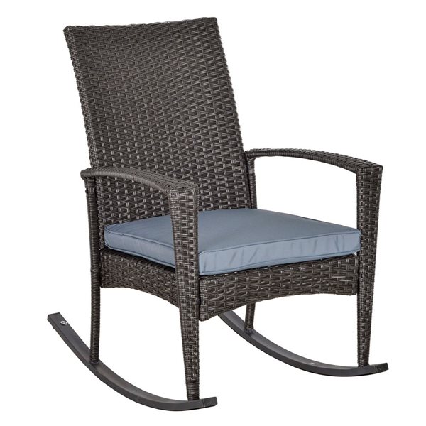 Outsunny Outdoor Grey PE Rattan Rocking Chair with Cushion 867-020GY | RONA