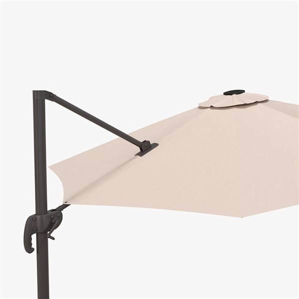 Parasol de patio Outsunny de 10' avec base, lumières solaires, kaki