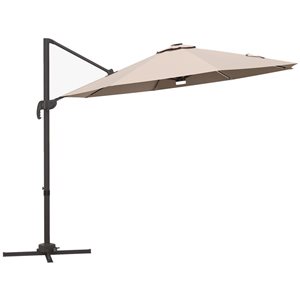 Parasol de patio Outsunny de 10' avec base, lumières solaires, kaki