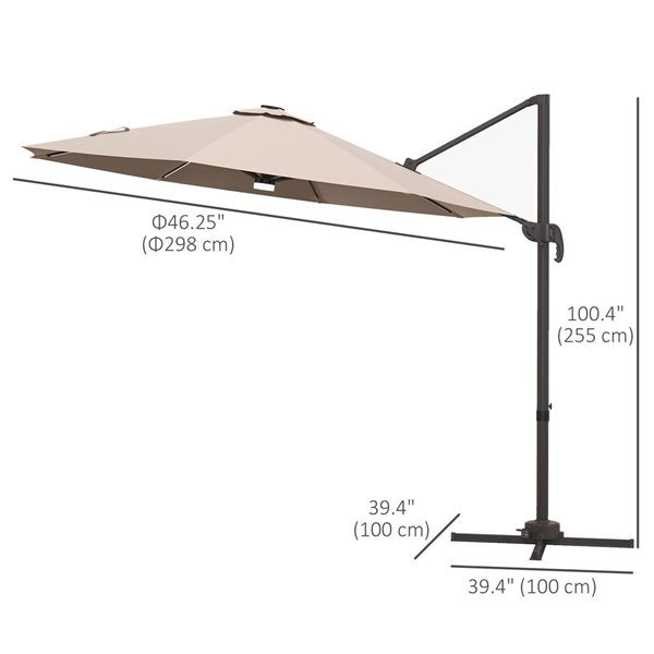 Parasol de patio Outsunny de 10' avec base, lumières solaires, kaki