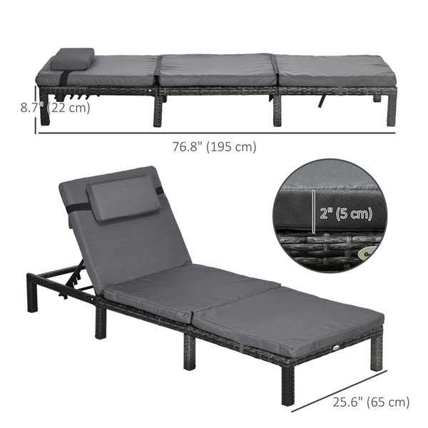 Outsunny Adjustable Outdoor Chaise Lounge with Reclining Back Headrest