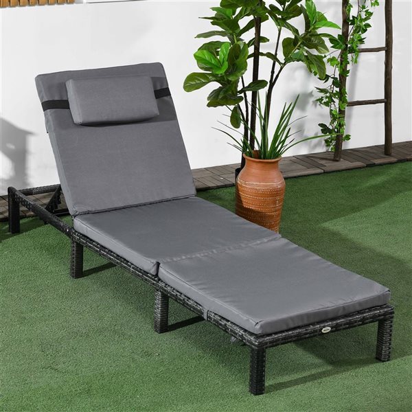 Outsunny Adjustable Outdoor Chaise Lounge with Reclining Back Headrest