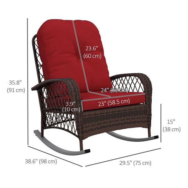 Outsunny Rattan Outdoor Rocking Chair with Soft Cushion