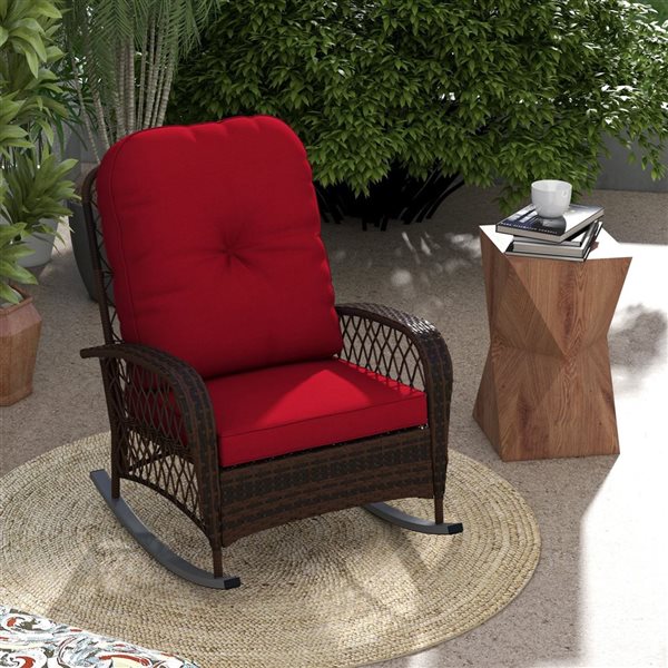 Outsunny Rattan Outdoor Rocking Chair with Soft Cushion
