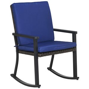 Outsunny Blue Outdoor Wicker Rocking Chair with Seat Cushion