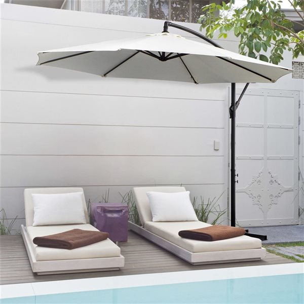 Outsunny 9.7-ft Cream White Offset Patio Umbrella with Base