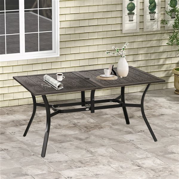 Outsunny 59-in Brown Outdoor Dining Table for Six with Parasol Hole