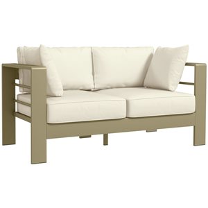 Outsunny Aluminum Patio Loveseat with Cream White Cushions
