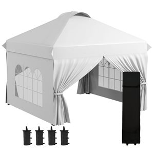 Outsunny 10 x 10-ft White Outdoor Pop Up Canopy Tent with 4 Sidewalls
