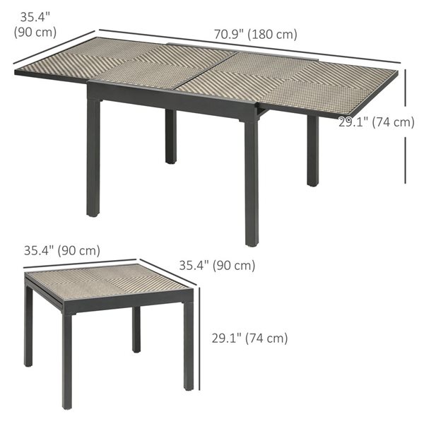 Table de salle à manger extensible Outsunny en rotin, marron