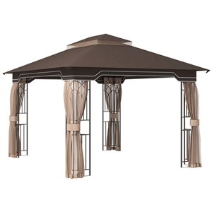 Outsunny 12 x 10-ft Outdoor Patio Gazebo with 2-Tier Roof and Nettings