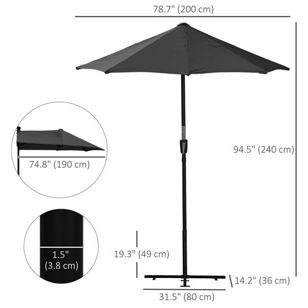 Parasol de patio Outsunny 6,6 x 6 pieds avec auvent double face, base