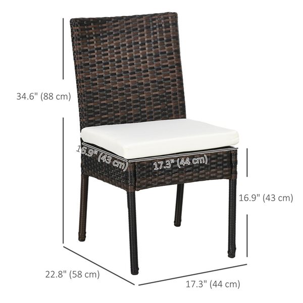 Outsunny Brown Wicker Outdoor Dining Chairs with Cushion