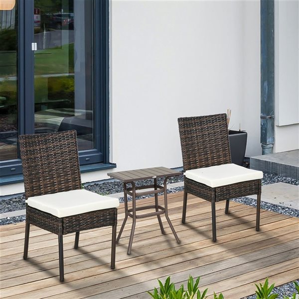 Outsunny Brown Wicker Outdoor Dining Chairs with Cushion