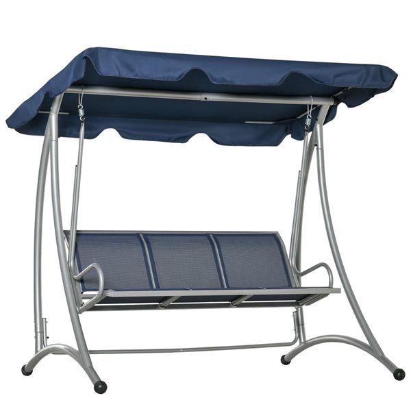 Outsunny Dark Blue 3-Person Patio Swing Seats with Adjustable Canopy
