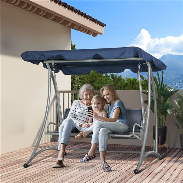 Outsunny Dark Blue 3-Person Patio Swing Seats with Adjustable Canopy
