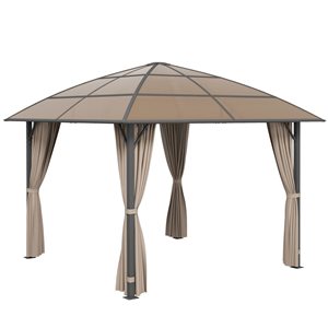 Abri-soleil à toit rigide Outsunny 10 x 10 pi en polycarbonate UV60+ kaki