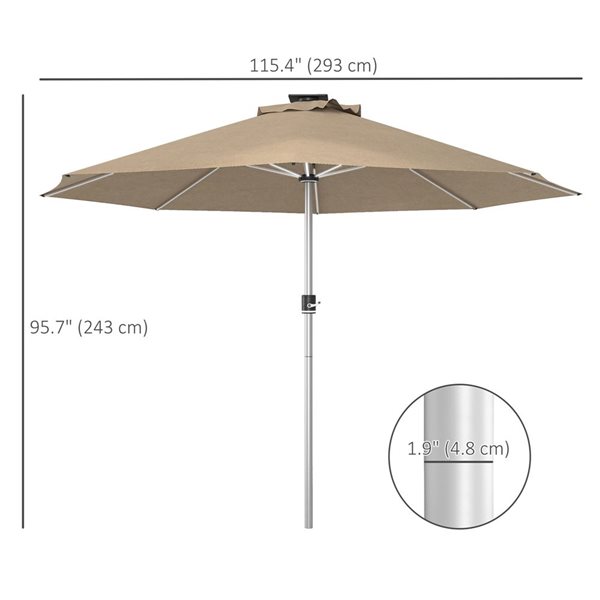 Parasol de patio Outsunny avec charge solaire et USB Type-c