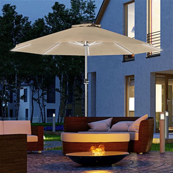 Parasol de patio Outsunny avec charge solaire et USB Type-c