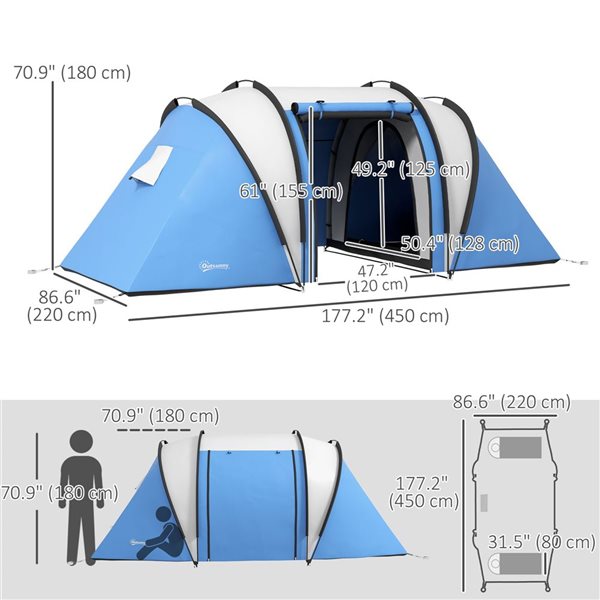 Tente familiale Outsunny étanche 3000 mm avec 2 chambres et salon