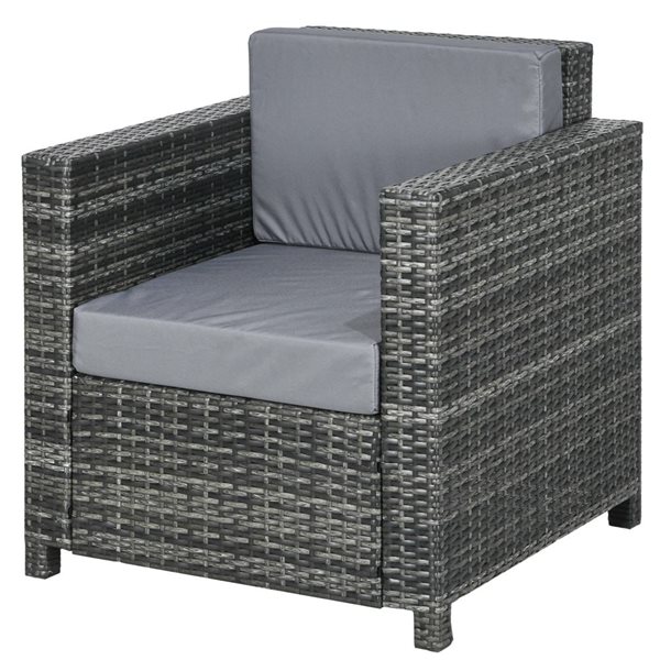 Canapé simple en rotin de patio Outsunny avec coussins accoudoirs, gris