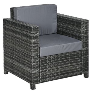 Outsunny Patio Rattan Single Sofa with Grey Cushions and Armrests