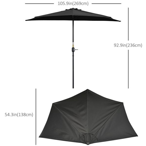 Outsunny 9-ft Half Round Umbrella with 5 Ribs