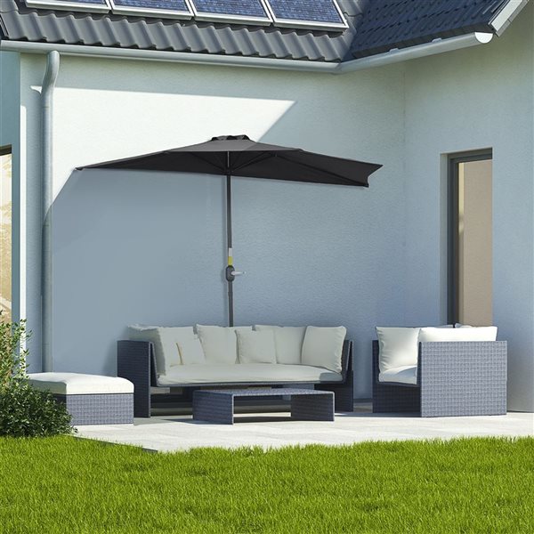 Outsunny 9-ft Half Round Umbrella with 5 Ribs