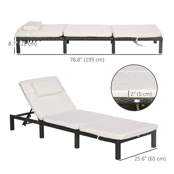 Outsunny Adjustable Outdoor Chaise Lounge with Reclining Back Headrest