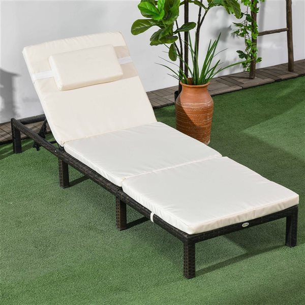 Outsunny Adjustable Outdoor Chaise Lounge with Reclining Back Headrest