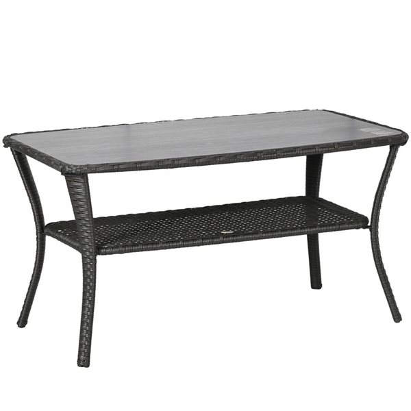 Outsunny Black Rattan Outdoor Coffee Table with 2-Layer Storage Shelf