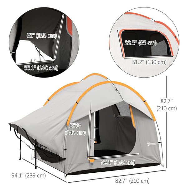 Outsunny 2000mm Grey and Orange Waterproof Car Tent with 3 Doors