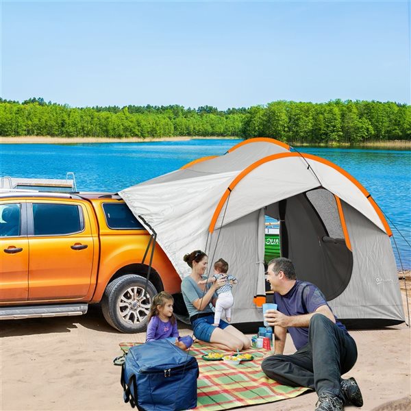 Outsunny 2000mm Grey and Orange Waterproof Car Tent with 3 Doors