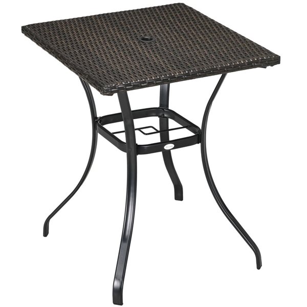 Outsunny Brown Wicker Dining Table with Umbrella Hole