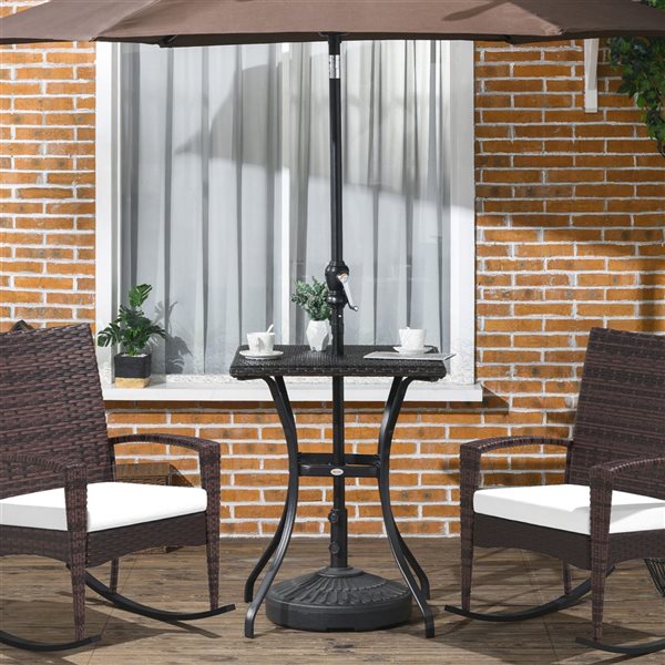 Outsunny Brown Wicker Dining Table with Umbrella Hole