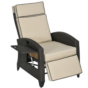 Outsunny Outdoor Khaki Recliner Chair with Adjustable Backrest and Cushion