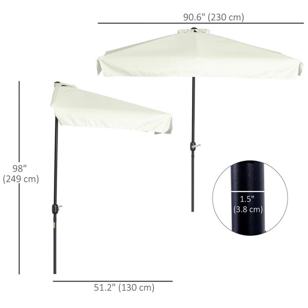 Outsunny 7.5-ft CreamOutdoor Patio Half Umbrella with Crank Handle