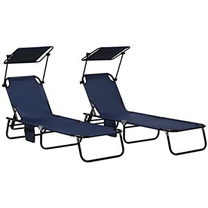 Chaise longue 2 pièces Outsunny avec dossier réglable et pare-soleil, bleu