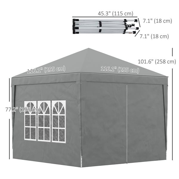 Outsunny 10'x10' Outdoor Pop Up Party Tent with Carrying Bag Light Grey