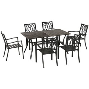 Outsunny 7-Piece Brown Patio Dining Set for 6 with Stackable Chairs