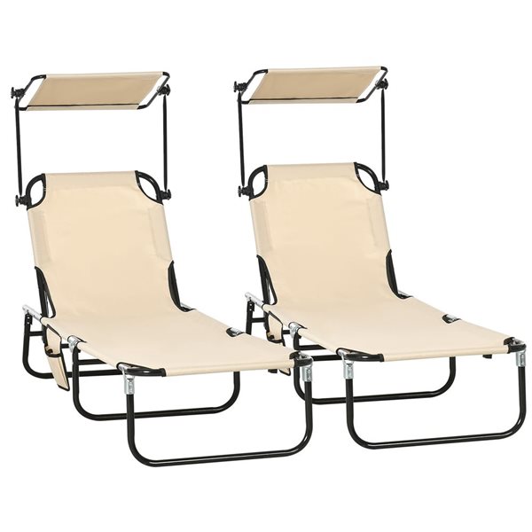 Outsunny 2-Piece Tan Folding Chaise Lounges with Adjustable Backrest