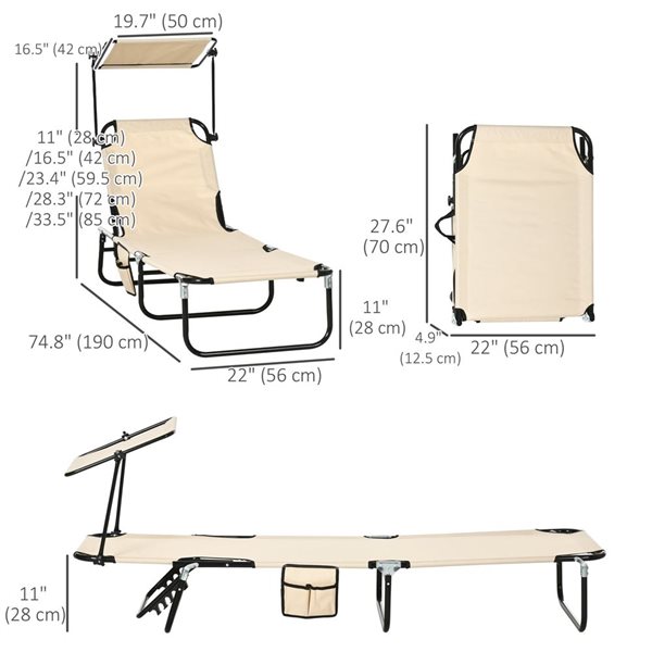 Outsunny 2-Piece Tan Folding Chaise Lounges with Adjustable Backrest