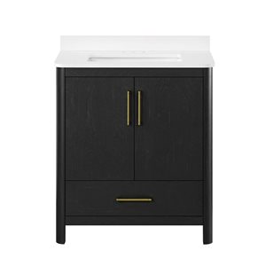 OVE Decors REN Selections Dario 30-in Ebony Wood Freestanding Vanity w/ Single Sink, Engineered Marble Top and Backsplash