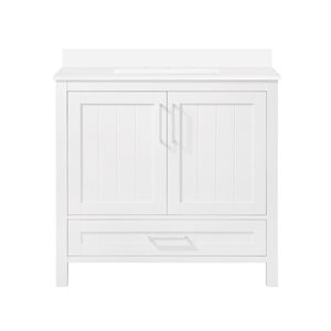 Meuble-lavabo blanc simple à plan en pierre d'ingénierie blanc Kansas d'OVE Decors, 36 l. x 19 p. x 34 po h.