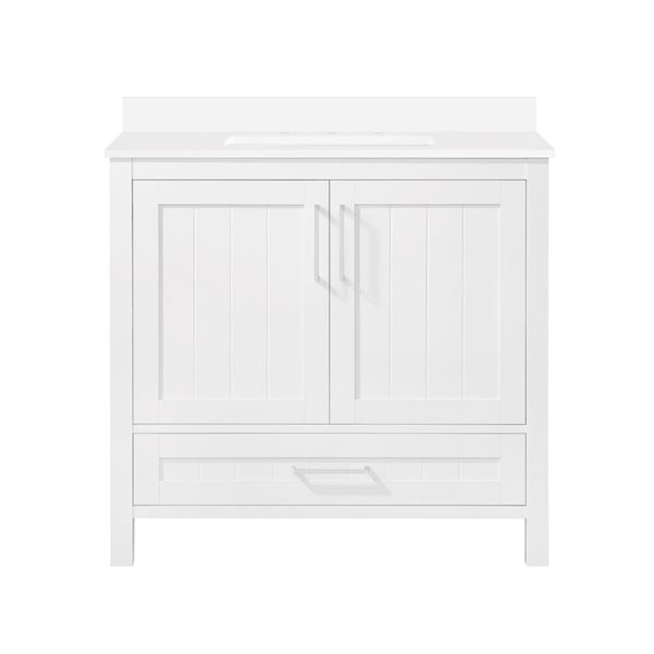 OVE Decors Kansas 36-in W x 19-in D x 34-in H Single Sink Bath Vanity in White with White Engineered Stone Top