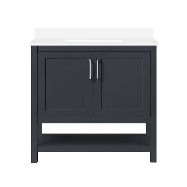 OVE Decors Vegas 36-in W x 19-in D x 34-in H Single Sink Bath Vanity in Dark Charcoal w/ White Engineered Stone Top