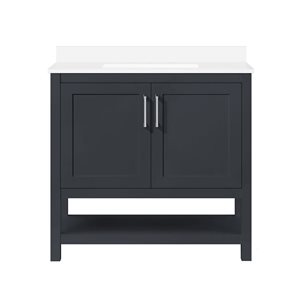 OVE Decors Vegas 36-in W x 19-in D x 34-in H Single Sink Bath Vanity in Dark Charcoal w/ White Engineered Stone Top